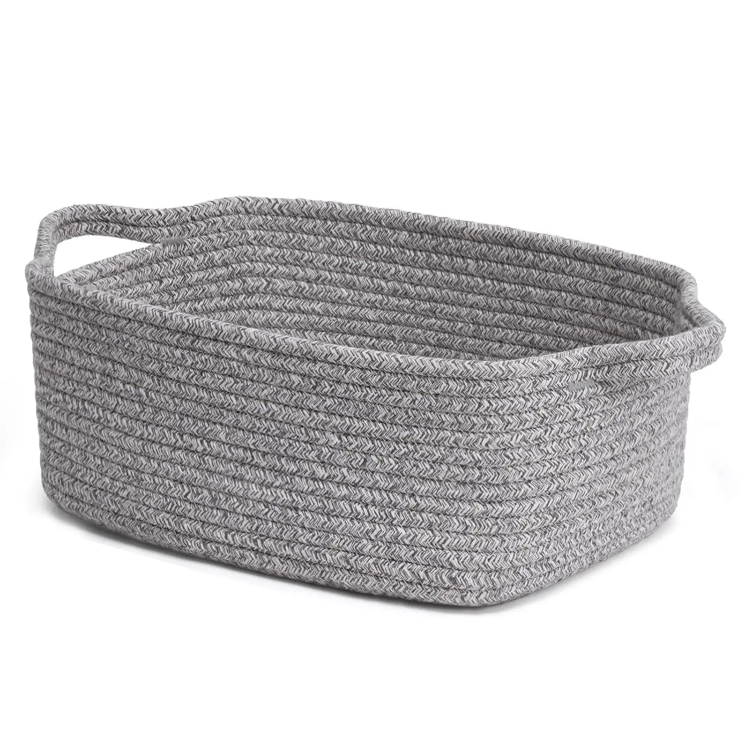Storage Basket for Gifting, Small Woven Basket for Towels, Cute Baskets for Baby, Nursery, Decorative Rope Baskets for Living Room, Grey, 13 x 9.8 x 5 inches