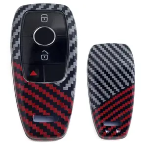 iJDMTOY Glossy Black/Red Mix Color Carbon Fiber Finish Hard Plastic Key Fob Case For Mercedes 2017-up E-Class, 2018-up S-Class, 2019-up G-Class, 2020-up A C CLA CLS GLB GLC GLE GLS