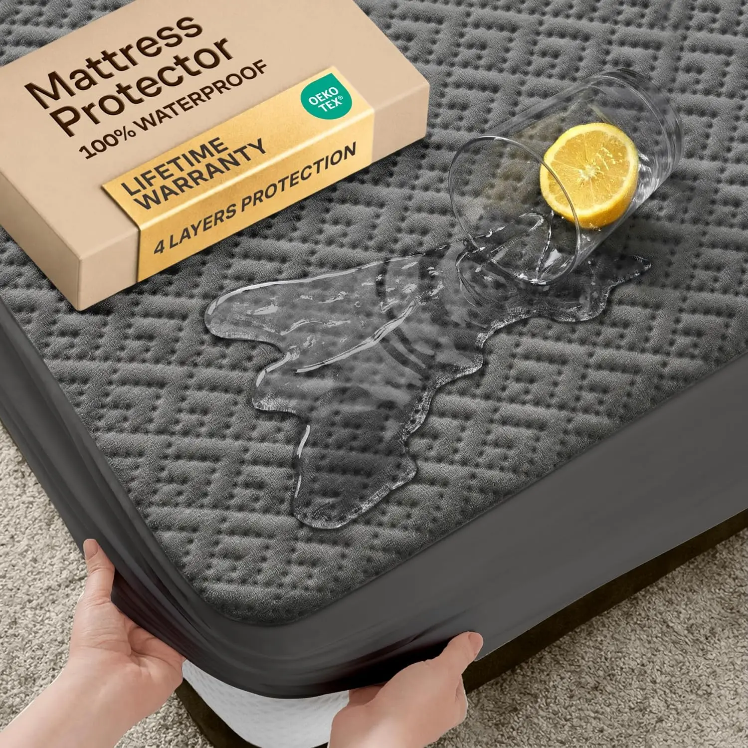 Niagara King Mattress Protector - 100% Waterproof, Noiseless, Cooling Bamboo Viscose Blend, Soft Stretch Fit Fabric, 8–20 Inches Deep Pockets, Machine Washable, Breathable Grey Polyester, for Parents, Hot Sleepers, Accident Prevention, Deep Pocket Sheets