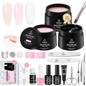 Beetles Hard Gel for Nails Kit,Soft Nude 3 Colors Clear Nude Pink Sculpted Gel with Long Square Half Cover Nail Tips,for Extension Sculpting Building UV Nails,Nude Builder Gels for Salon Pros Beginner