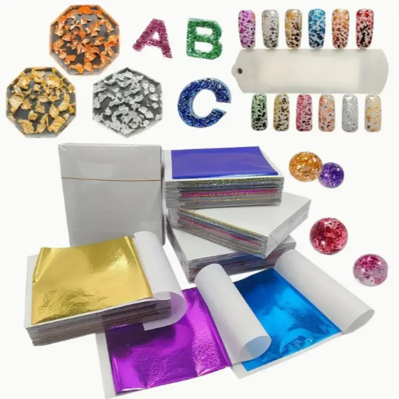 120 Sheets Metal Aluminum Foil Set, Gold Leaf Look, Easy Application for Epoxy Resin, Silicone, Art, Bead Sequin, Beading Making, DIY Jewelry Making, DIY Crafts, Craft Supplies