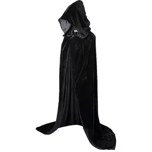 Unisex Adults Hooded Velvet Cloak Cape – Halloween & Cosplay Costume, Spooky Party Outfit, Gothic Cloak for Men & Women Womenswear Black Brown Clothes Green Jackets Purple Red Ribbon White Witch Basic Minimalist