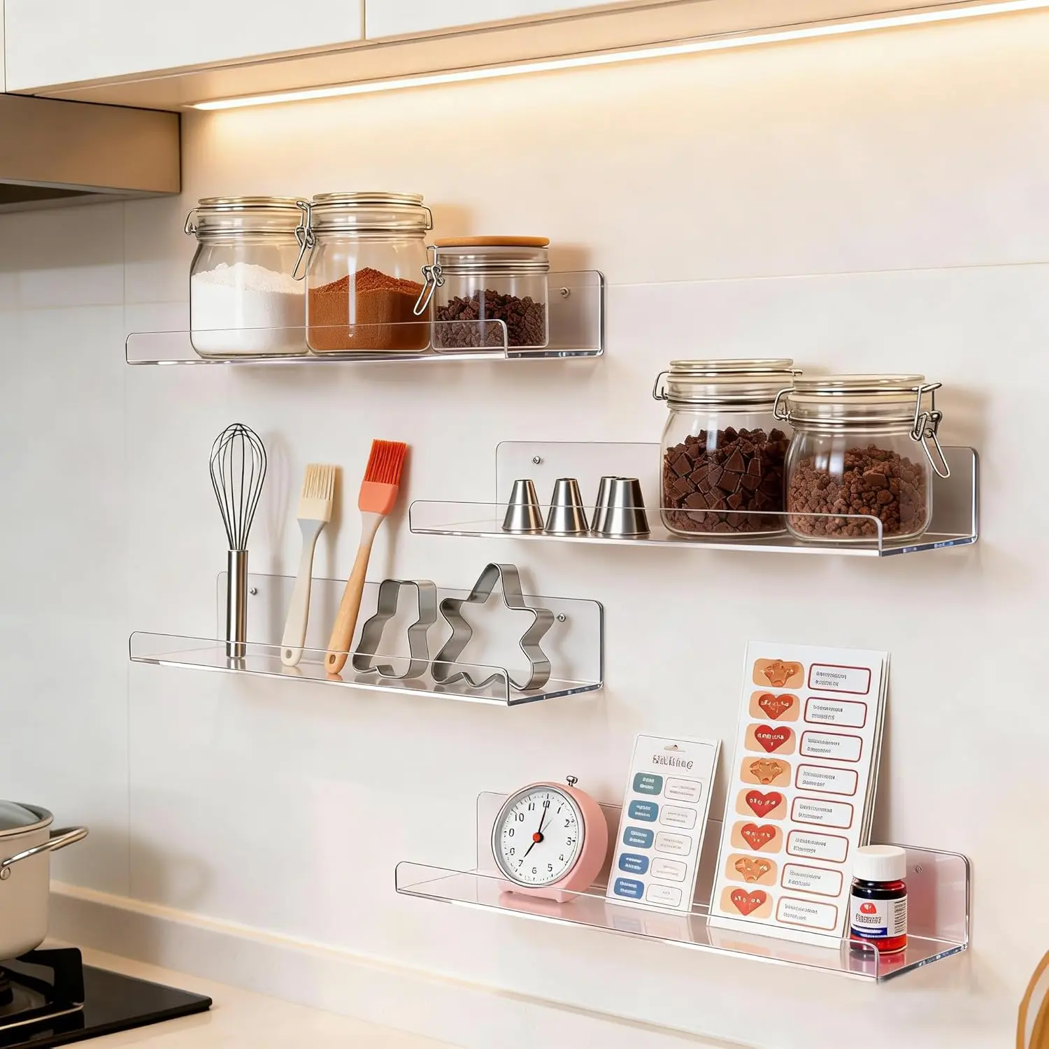 Acrylic Wall-Mounted Floating Shelf Kit - Vanity Shelves for Bathroom Makeup Storage, Nursery Hanging Storage & Home Decor Organization