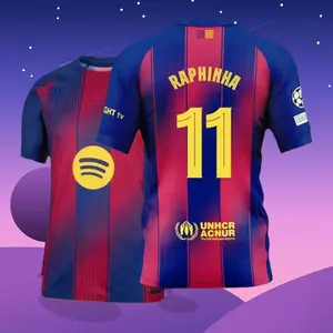 25 26 Home Red And Blue 11# Raphinha Short Sleeve Soccer Jersey Fans Version X