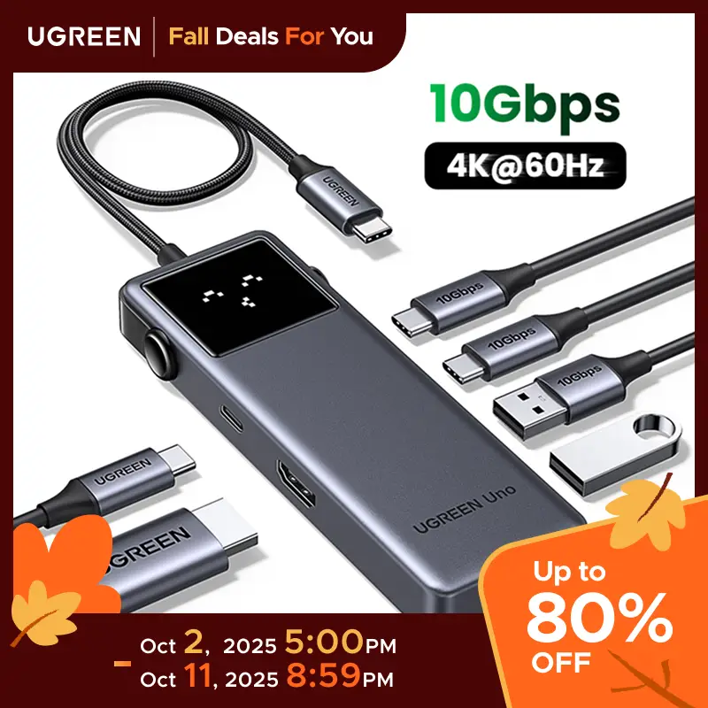 UGREEN Uno USB C Hub 6 in 1 Type C to 4K 60Hz HDMI Adapter 10Gbps Robot Hub With USB A USB C PD100W Fast Charger for Macbook Laptop Deals for You,Sept