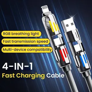 Newly Upgraded 4-in-1 Universal USB Charging Cable-MAX Fast Charging charger cord with USB Original brand 4-in-1 Multi USB Charging Cable with USB A,Type C, Lightning -MAX Fast Charging & Data Sync for iPhone 16/15, iPad Pro, Samsung & Laptops