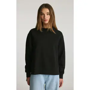 PIQUE CREW NECK SWEATSHIRT IN BLACK