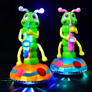 Kids Electric Saxophone Caterpillar Toy, 360° Rotation Dancing Crawling Toy with Light & Music, Toddler Sensory Gift