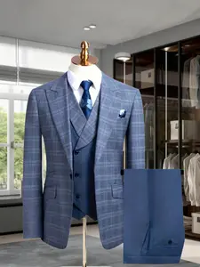 Wedding Men's Suit Plaid 3pcs Set Jacket + Vest + Pants, Menswear, Long Sleeves, Stylish, Classic, Checked, business, Casual, Formal Wear Suits Blazer