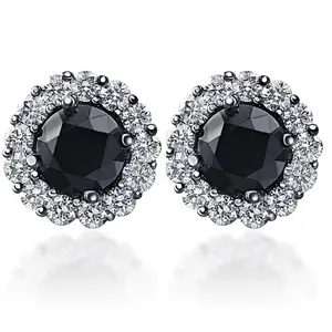 2 3/4 Ct Halo Black & White Diamond Studs 14k Black Gold 10mm
