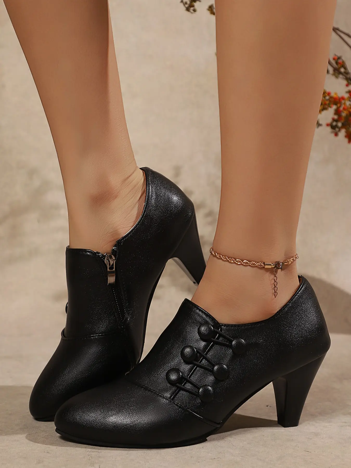 Women's Short Boots, Chunky Heel Design, Fashionable Comfort Shoes, Perfect Casual Match, Durable Structure, Stylish and Comfortable, Thick Heeled Boots