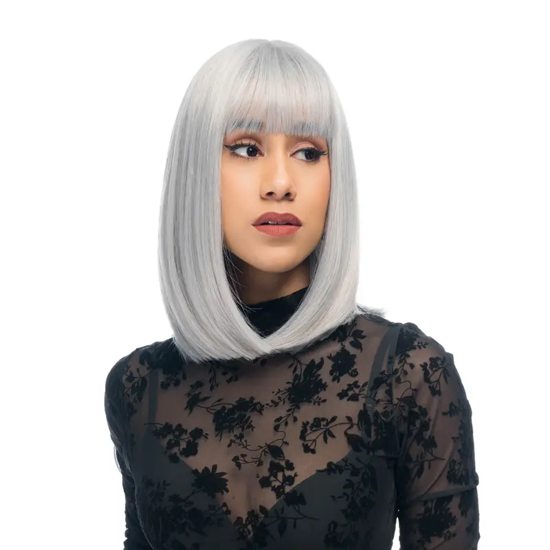 12-Inch Solid Light Icy Grey Straight Synthetic Wig | 【Heat Resistant】 【Cap Included】 | #51FSGBPM