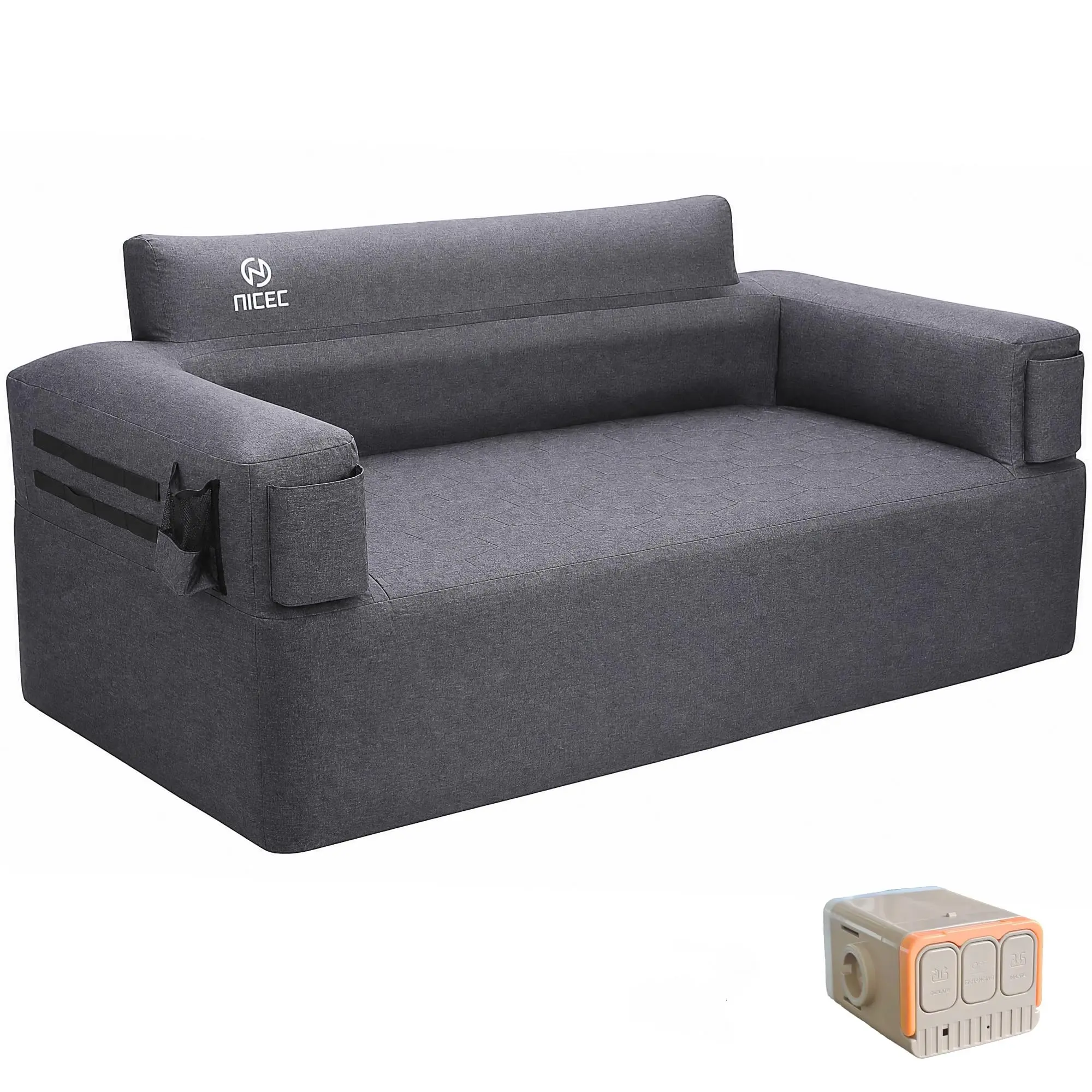 Nice C Inflatable Camping Couch with Built-in Electric Pump, Portable Air Sofa Chair for Adults with Cup Holder, Storage Pocket, MOLLE Straps & Fast Inflation