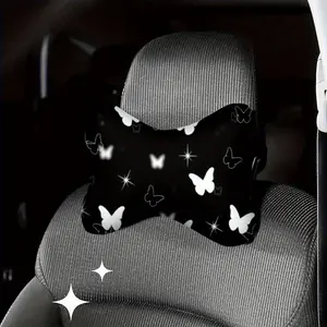 1pc, dreamy fluttering butterfly print car headrest, neck pillow and lumbar support pillow, soft and fluffy, suitable for long road trips for a comfortable experience, relieves driving fatigue, car accessory seat cover headrest, Car Seat Attachment