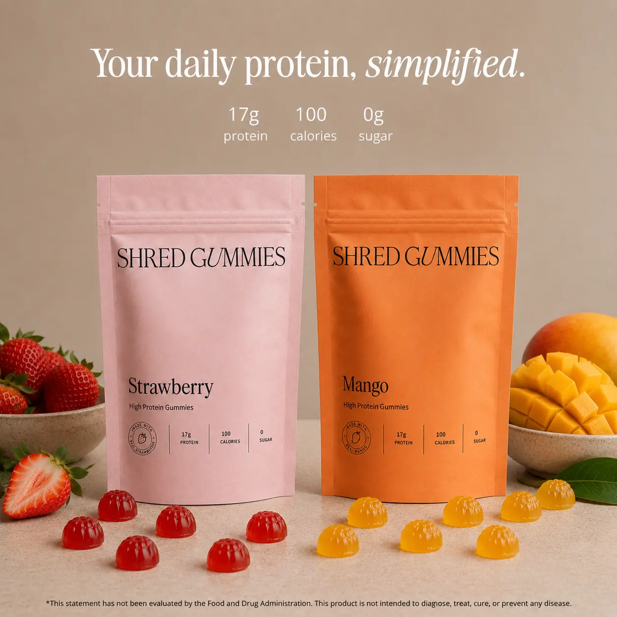 Shred Variety Pack Protein Gummies - 20 Pouches, Strawberry & Mango, Protein Supplement, Fitness Dietary Healthcare Product