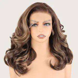 SOKU 13X6 Pre Layered Body Wave Lace Front Wig 18 Inch Wavy Glueless Wigs for Women Pre Plucked Money Piece Synthetic Lace Front Wig Ready to Wear with Tiny Knots