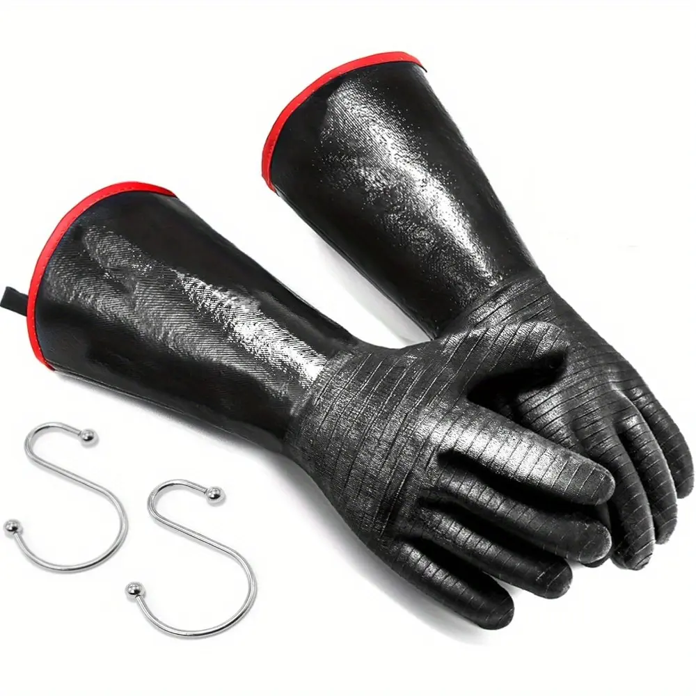 Extreme Heat Resistant Gloves for Grill BBQ,Aillary Waterproof Long Sleeve Pit Grill Gloves for Fryer, Baking, Oven,Smoker,Fireproof, Oil Resistant Neoprene Coating, Five-Finger Flex