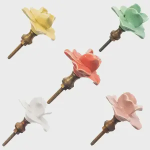 CDNY Flower Drawer Pulls (Set of 6) - Colorful Ceramic Rose Furniture Knobs