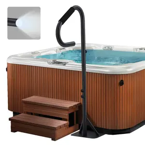 GARVEE Hot Tub Handrail with LED Light, 360° Rotatable Spa Side Handrail with 35"～57" Adjustable Height, Hot Tub Hand Rail with Slide-Under Base and Non-Slip Grip for Indoor & Outdoor
