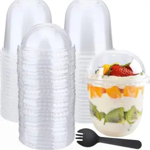Reusable Clear Transparent Plastic Cups with Lids and Spoons, 30-Pack 12 oz Dessert Cups, Party Supplies, Suitable for Weddings, Thanksgiving, Halloween, Christmas Parties and Events