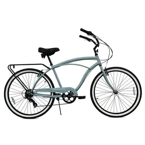 Tracer Bora 26 Inch 7 Speed Beach Cruiser Bikes for Men with Rear Rack - Matte Grey