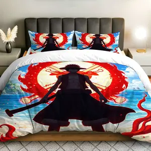 3PCS Duvet Cover Set, 1 Duvet+2 Pillowcases(Without filler), Pirate Adventure Sea Sunset  theme, Halloween bedding set, Anime Nautical Sword Suitable for decoration bedroom, living room, dormitory, guest room.