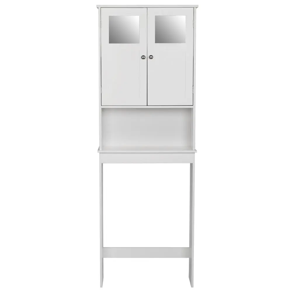 FCH White Double Door Bathroom Cabinet Toilet Storage Sundries with Glass Doors and Bottom Shelf