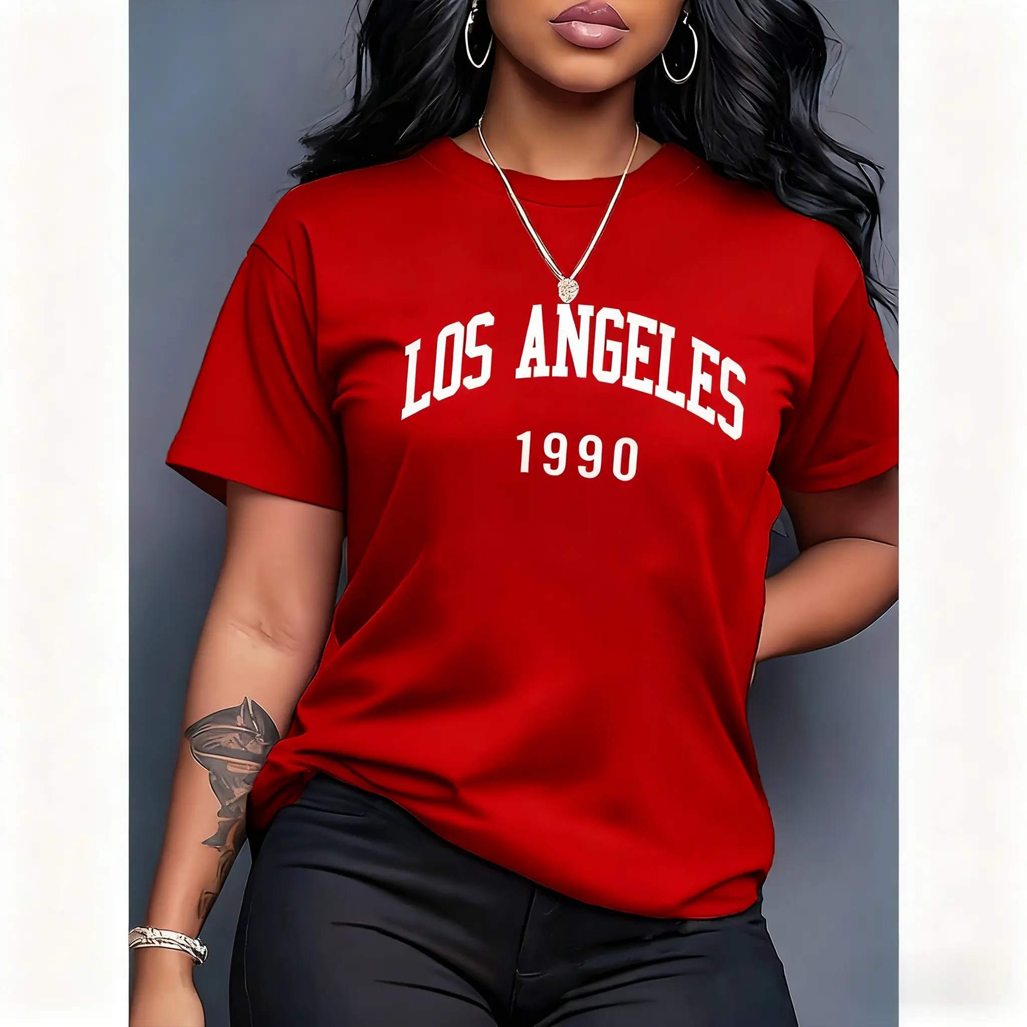 Women's 100% Smooth Cotton Short-Sleeve Flat T-Shirt, "Los Angeles 1990" Retro City Graphic Streetwear Top, Available in 5 Colors for Casual Daily Wear & Travel Outings