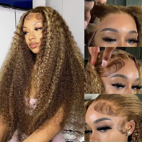Urody 13x6 Transparent Frontlace Wig, Deep Wave Highlight Ombre Human Hair Wig with Wet and Wavy Style for Middle/Side/High-Pony Looks
