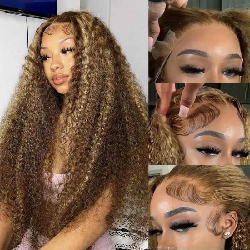 Urody 13x6 Transparent Frontlace Wig, Deep Wave Highlight Ombre Human Hair Wig with Wet and Wavy Style for Middle/Side/High-Pony Looks
