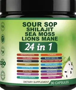 Soursop Capsules - 24 in 1 Graviola Soursop Capsules with Shilajit, Sea Moss, Lions Mane, Turmeric, Ashwagandha, Vegan, Ginger & Manuka Honey and More, Non-GMO, 90capsules