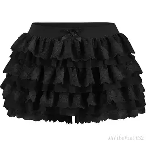 Women  Lace Multi-Layered Bloomers, Lolita Ruffle Shorts, Sexy Short Pumpkin Pants, Elastic Waist Sweet PettipantsAAVibeVault32