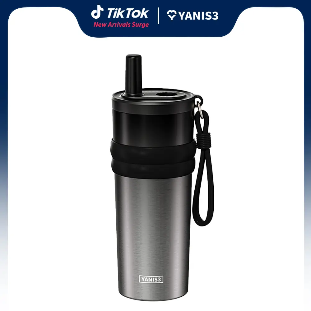 Yanis3 Large Capacity Insulated Stainless Steel Thermos Drinkware Flasks Tumbler with Straw Cup Portable Obsidian 2025New Arrival Birthday Gift