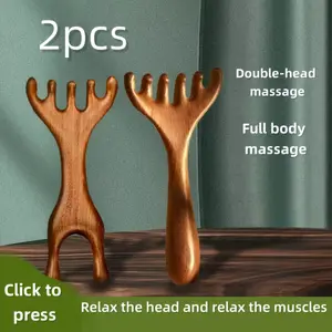 HomeDailyEss 2piece antler comb, six prong dual purpose massage comb, eye, head and scalp massage comb, meridian comb, hair shaving antler comb, Massagers