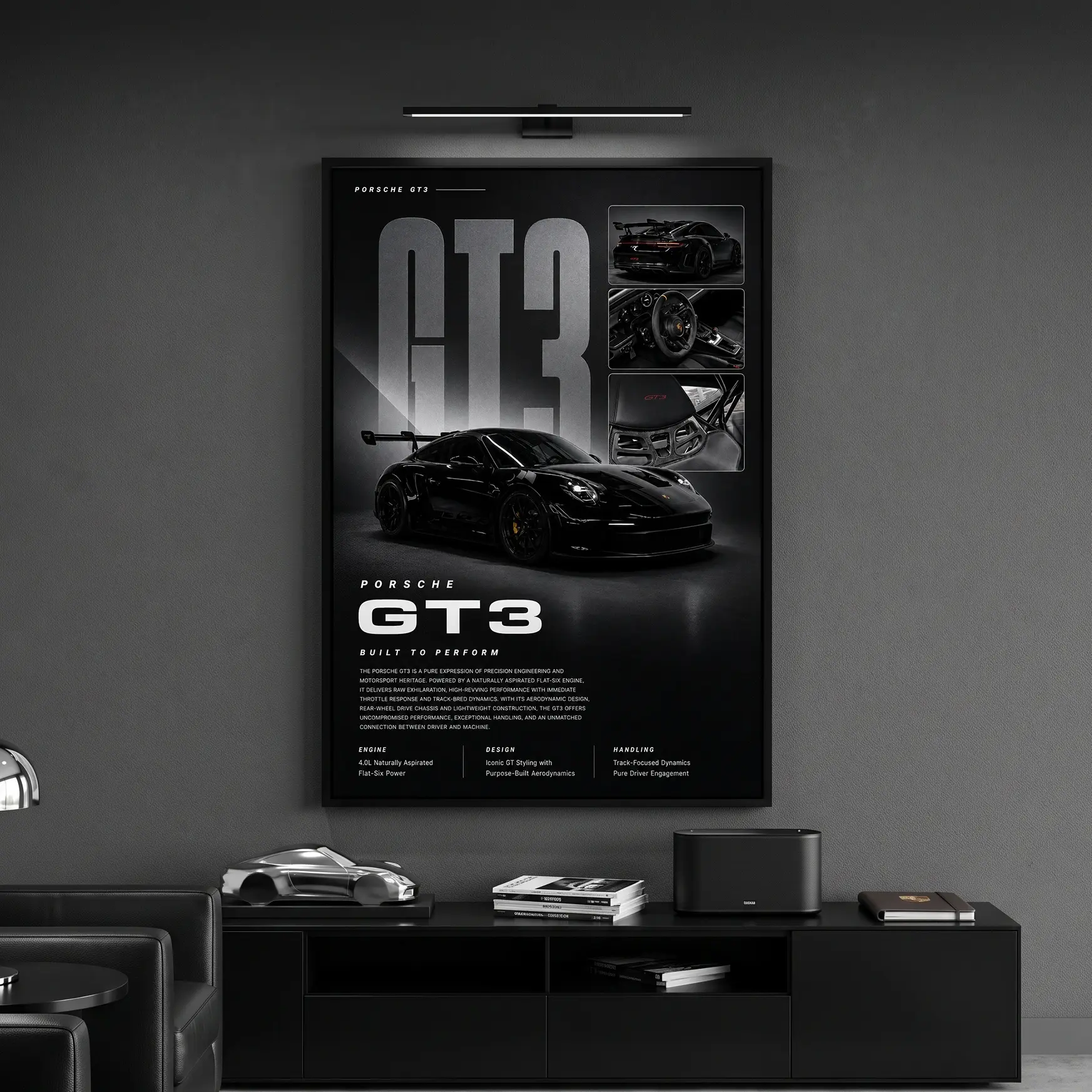 Morden GT3 RS Print, Black GT3 RS, Dream Car Canvas Poster Man Cave Art Decor