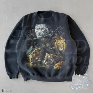 [ SALE UP TO 43% ] Wildlife Big Cats Jungle Vintage Sweatshirt, Retro Panther Tiger Leopard Lion Crewneck, 90s Animal Gift