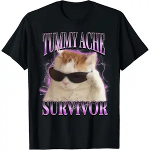 I Survived Today's Tummy Ache Silly Cat Meme T-Shirt