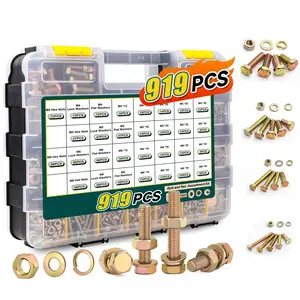 919PCS Yellow Metric Bolt & Nut Assortment Kit, Grade 8.8 Alloy Steel Yellow Zinc Plated (M4-M8 mm Sizes: M4-0.7, M5-0.8, M6-1.0, M8-1.25) Heavy Duty Hex Bolts Nuts Washers, Dual-Sided Storage Case, Ideal for Professionals (Trucks, Metal Surfaces)