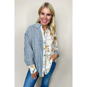 Oversized Denim Two Toned Button Down