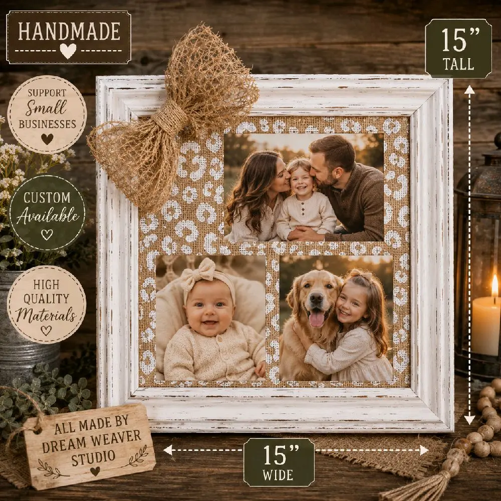 15" x 15" Handmade Farmhouse Photo Display Frame | Custom Rustic Family Picture Frame | Dream Weaver Studio