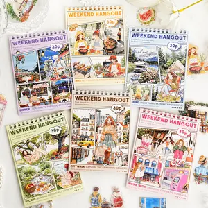 30 Sheets Pet Sticker Pack, Small Gather Series Friends Party Theme Decorative Stickers, Postcard Sticker, Ideal Birthday Holiday Gift, Scrapbook Materials, Stationery Supplies