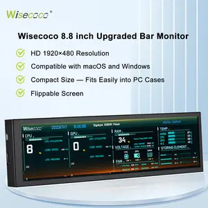 wisecoco 8.8“ Mini Bar Screen Display - Ultra-Wide IPS Panel, Type-C Connectivity, System Monitor for PC and Mac