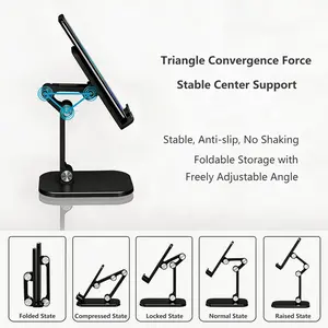 Portable Durable Desktop Phone Stand - Height-Adjustable Foldable Smartphone Accessory with Protection, Compatible with 4-11 Inch Phones/iPads/Tablets for Landscape Use