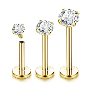 3pcs 16G G23 Titanium Labret Stud Internally Threaded Lip Piercing Nose Studs Lip Bar Tragus Helix Piercing Medusa Labret Piercing Jewellery Vertical Labret Jewelry 6/8/10MM