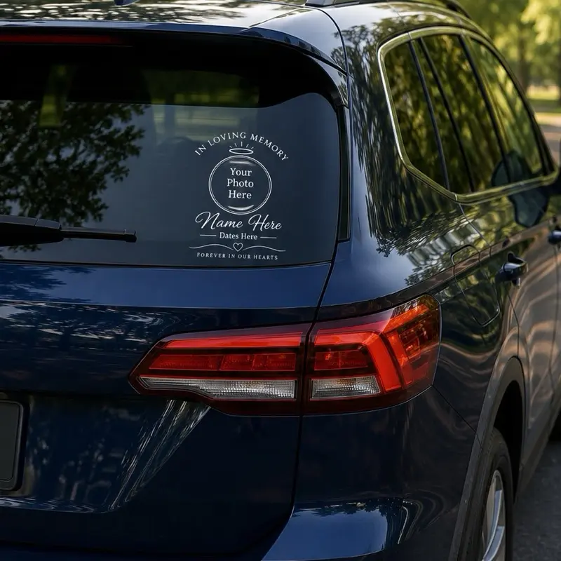 Customizable Memorial Car/Motorbike Stickers - Automotive & Motorcycle Accessory for DIY Apply, Commemorating Special Memories, Wall/Window Use, Smooth Surface