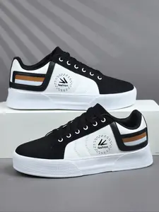 Men's Low Top Sneakers Casual Outdoor Sports Shoes, Comfortable Breathable Lace-Up Patchwork Walking Shoes, Trendy Walking Sneakers, PU Leather Sneakers, Sporty Sneaker, Street Low Sneakers, Lightweight Breathable Sneakers
