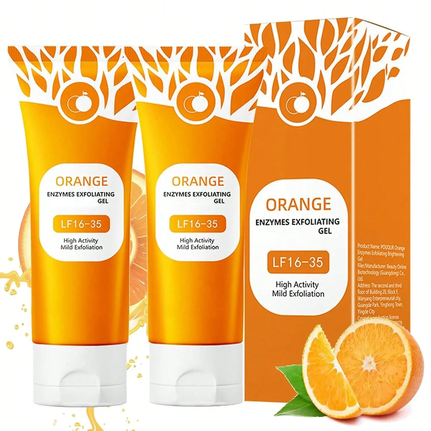 Orange Enzymes Exfoliating Gel, Gentle Mild Facial Exfoliator Scrub, Fruit Enzyme Dead Skin Remover, Deep Cleansing Brightening Hydrating Skin Care Exfoliating Gel for Dry Oily Sensitive Skin LF16-35
