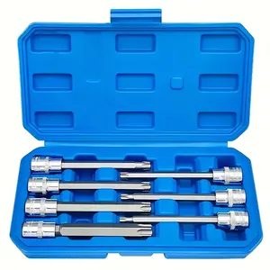 7pcs Torx Star Bit Socket Set Extra Long Drive Sockets T25 T30 T40 T45 T50 T55 T60 Durable Professional Hand Tool Kit for Automotive Repair DIY Projects and Mechanical Maintenance