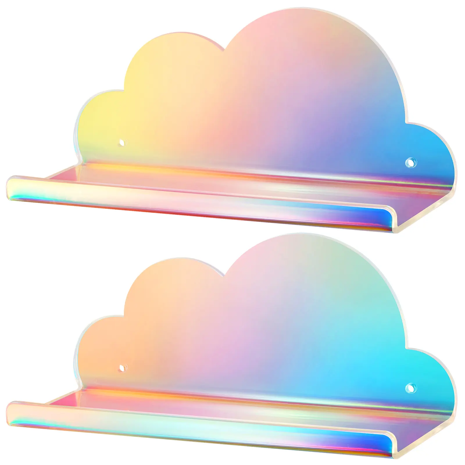 NiHome 2-Pack Iridescent Acrylic Floating Cloud Shelves - Large Wall-Mount Decoration Items, Multifunctional Space-Saving Vanity Shelves for Home Kid Room, 12.7x4.7x5.5 In