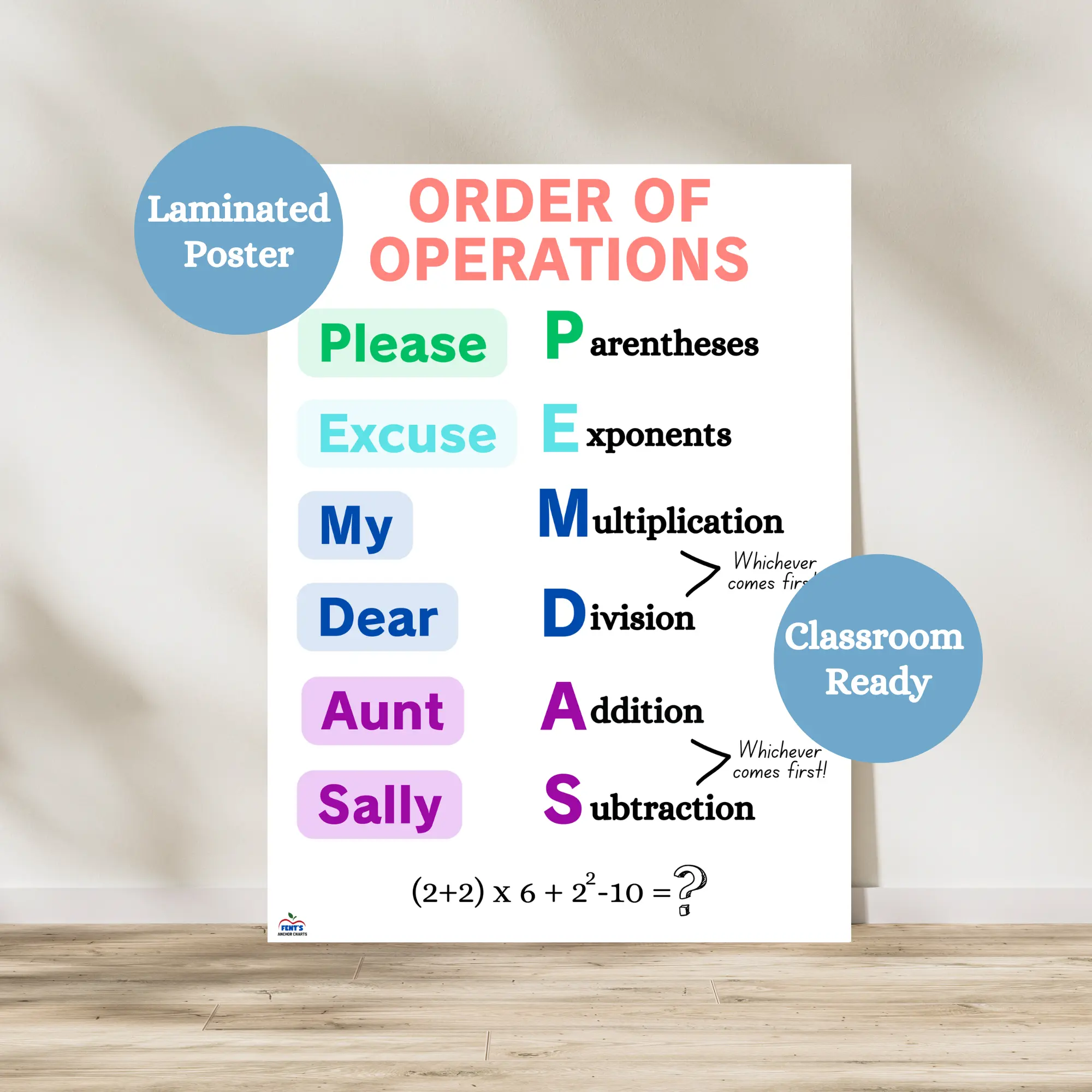 Order of Operations Anchor Chart | PEMDAS Poster for Classroom | Laminated Math Posters | Elementary Math Classroom Decor